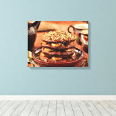 Chocoladepannenkoeken met bananen en karamel canvas afdruk (Insitu (Houten vloer))