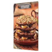 Chocoladepannenkoeken met bananen en karamel klembord (Links)