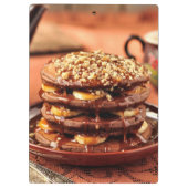 Chocoladepannenkoeken met bananen en karamel klembord (Achterkant)