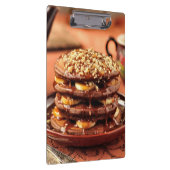 Chocoladepannenkoeken met bananen en karamel klembord (Rechts)