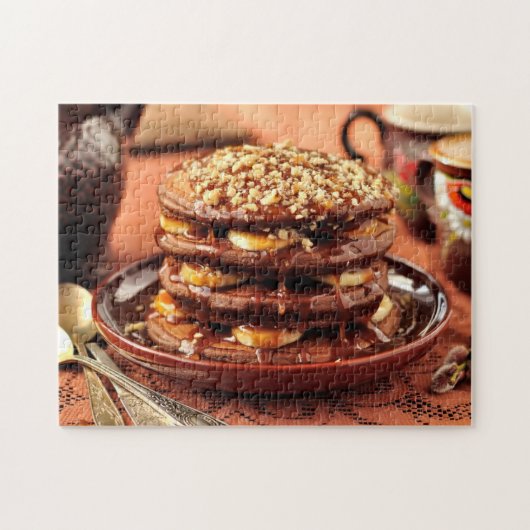 Chocoladepannenkoeken met bananen en karamel legpuzzel (Horizontaal)