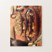 Chocoladepannenkoeken met bananen en karamel legpuzzel (Verticaal)