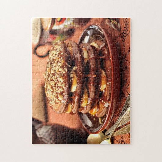 Chocoladepannenkoeken met bananen en karamel legpuzzel (Verticaal)