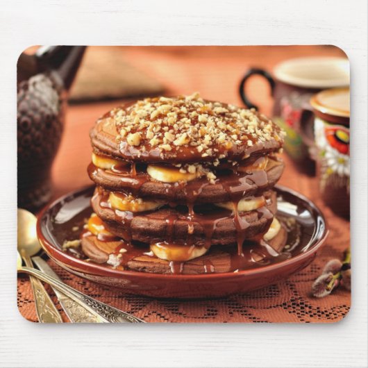 Chocoladepannenkoeken met bananen en karamel muismat (Voorkant)