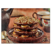 Chocoladepannenkoeken met bananen en karamel snijplank (Voorkant)