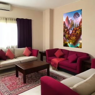 Chocoladepuddedorp in de berg   AI Art. Poster