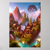 Chocoladepuddedorp in de berg | AI Art. Poster (Voorkant)