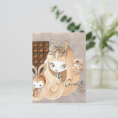 ChocoladeSnoep en Bunny en Girl Briefkaart (Staand voorkant)