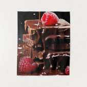 Chocoladetaart met frambozen bovenop wandkleed (Voorkant)