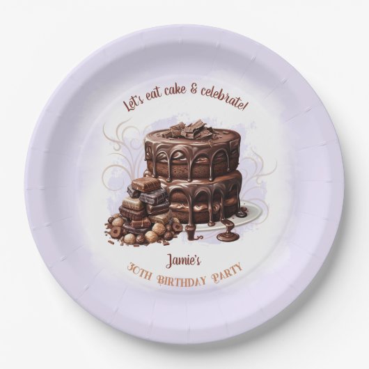 Chocoladetaart Paarse bruin 30ste verjaardagsfeest Papieren Bordje (Voorkant)