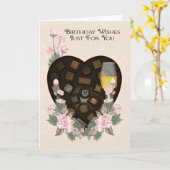 Chocoladewijn en Flower Birthday Wenskaart Kaart (Gele Bloem)