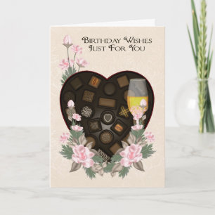 Chocoladewijn en Flower Birthday Wenskaart Kaart