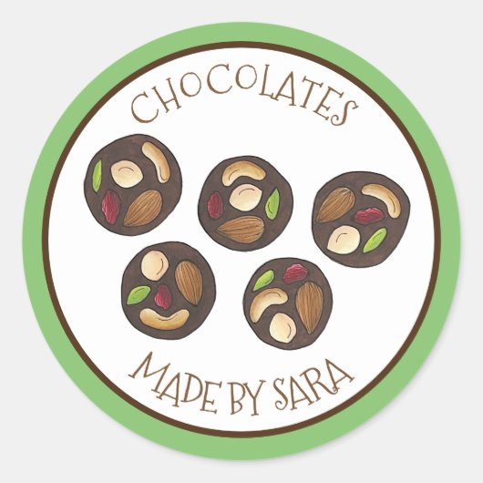Chocoladewinkel Chocolatier Gebak Chef Mendiants Ronde Sticker (Voorkant)
