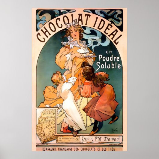 Chocolat Ideal 1897 POSTERAFDRUK Alphonse Mucha Poster (Voorkant)