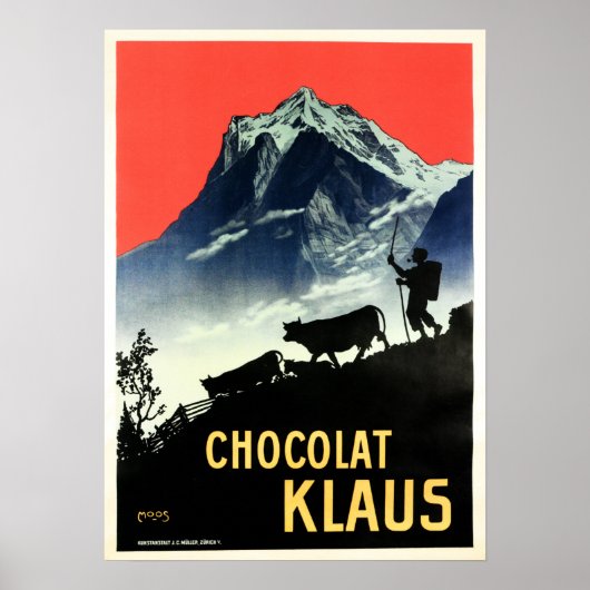 CHOCOLAT KLAUS Swiss Chocolate Drink Advertisement Poster (Voorkant)