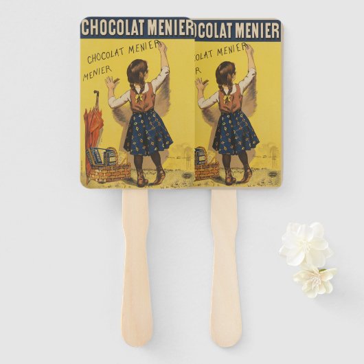 Chocolat menier meisje muur schrijven handwaaier (Voorkant en achterkant)