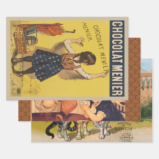 Chocolat menier meisje muur schrijven inpakpapier vel (Set)