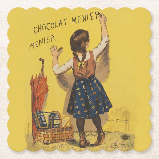 Chocolat menier meisje muur schrijven kartonnen onderzetters (Voorkant)
