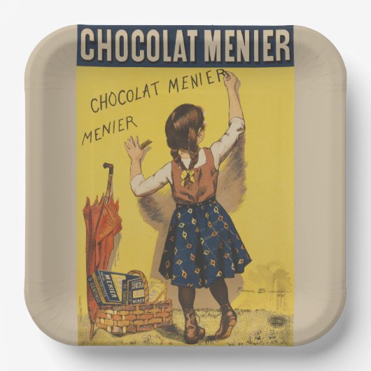 Chocolat menier meisje muur schrijven papieren bordje (Voorkant)