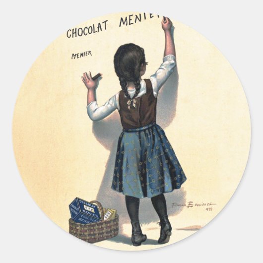 Chocolat menier meisje muur schrijven ronde sticker (Voorkant)