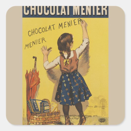 Chocolat menier meisje muur schrijven vierkante sticker (Voorkant)