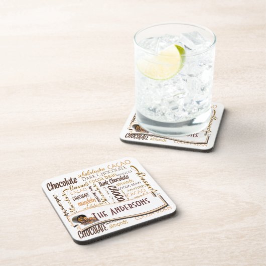 Chocolate Almond Typography Collage Personalized Drankjes Onderzetter (Rechterzijde)