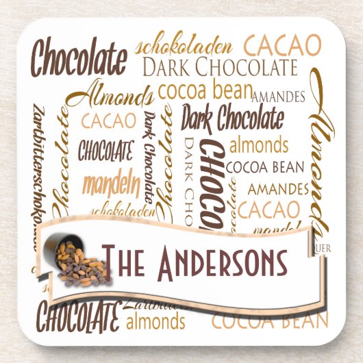 Chocolate Almond Typography Collage Personalized Drankjes Onderzetter (Voorkant)