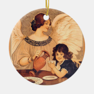 Chocolate Angel Frans Antiek Keramisch Ornament