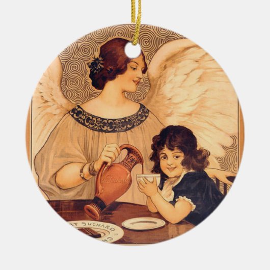 Chocolate Angel Frans Antiek Keramisch Ornament (Voorkant)