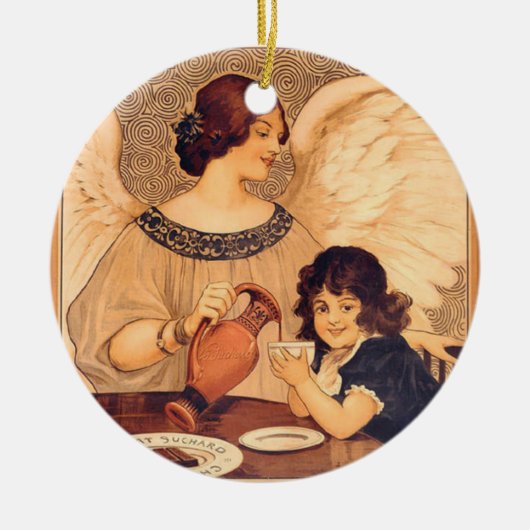 Chocolate Angel Frans Antiek Keramisch Ornament (Voorkant)
