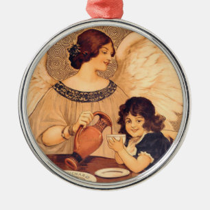 Chocolate Angel Frans Antiek Metalen Ornament