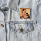 Chocolate Angel Frans Antiek Vierkante Button 5,1 Cm (In situ)