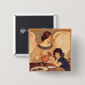 Chocolate Angel Frans Antiek Vierkante Button 5,1 Cm (Voorkant /achterkant)