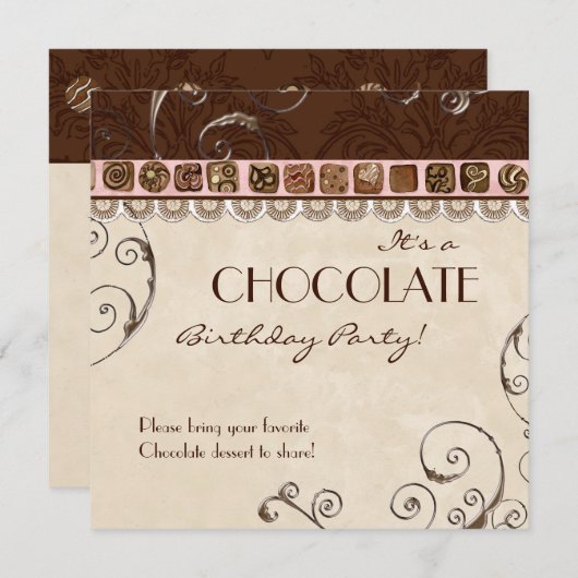 Chocolate Birthday Party Invitation Kaart (Voorkant / Achterkant)