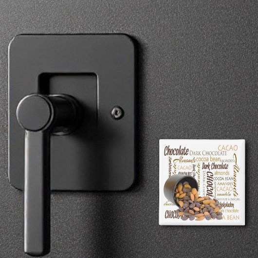 Chocolate Bits Almonds Typografie Collage Foto Magneet