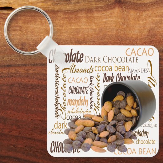 Chocolate Bits Nuts Typography Word Cloud Sleutelhanger (Voorkant)