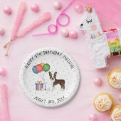 Chocolate Boston Terrier Cartoon Dog - Birthday Papieren Bordje (Feest)