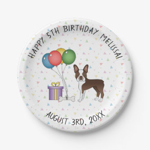 Chocolate Boston Terrier Cartoon Dog - Birthday Papieren Bordje