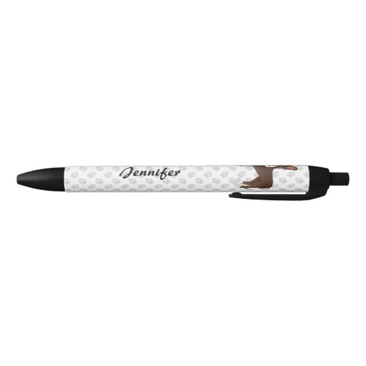 Chocolate Boston Terrier Cute Cartoon Dog & Name Zwarte Inkt Pen (Bodem)