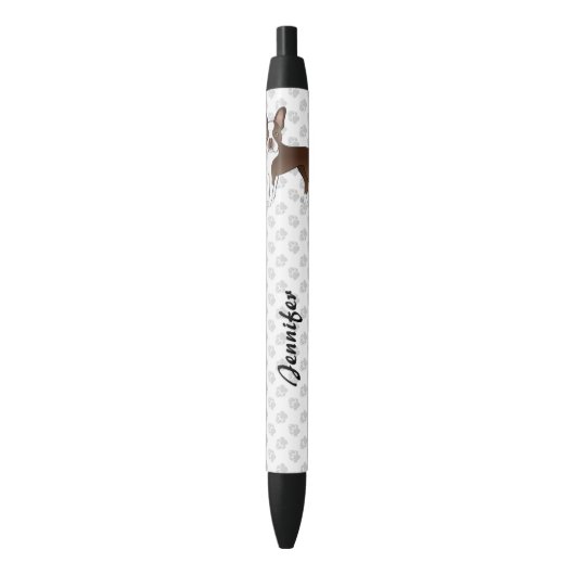 Chocolate Boston Terrier Cute Cartoon Dog & Name Zwarte Inkt Pen (Voorkant Verticaal)