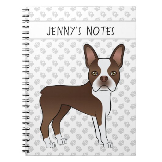Chocolate Boston Terrier Cute Cartoon Dog & Text Notitieboek (Voorkant)