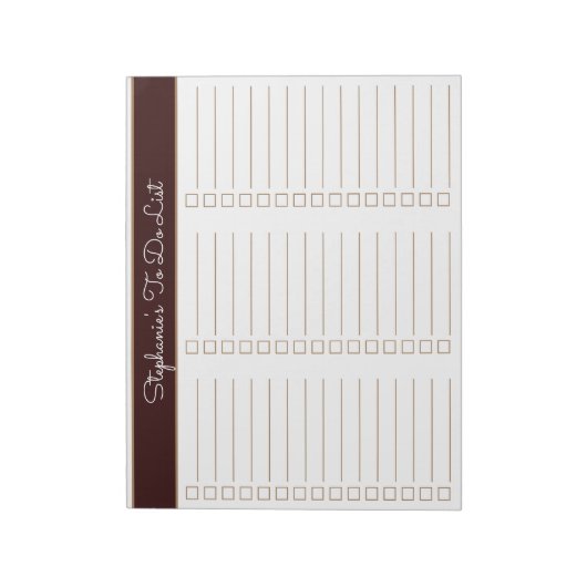 Chocolate Brown 8.5x11 Three Column Checklist Notitieblok (Linkerzijde)