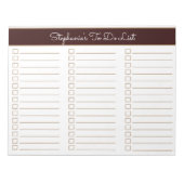 Chocolate Brown 8.5x11 Three Column Checklist Notitieblok (Voorkant)