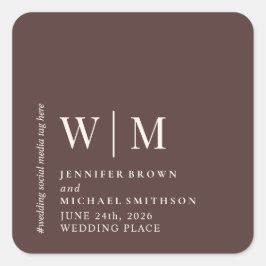 Chocolate Brown Beige Formal social media Wedding Vierkante Sticker