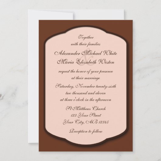 Chocolate Brown & Beige Wedding Invitations Kaart (Voorkant)