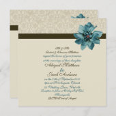 Chocolate Brown Blauwgroen Blue Flower Wedding Inv Kaart (Voorkant / Achterkant)
