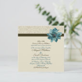 Chocolate Brown Blauwgroen Blue Flower Wedding Inv Kaart (Staand voorkant)