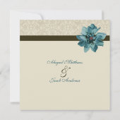 Chocolate Brown Blauwgroen Blue Flower Wedding Inv Kaart (Achterkant)