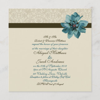 Chocolate Brown Blauwgroen Blue Flower Wedding Inv Kaart