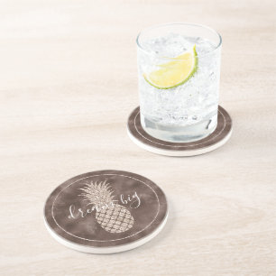 Chocolate Brown Blush Glitter Pineappel Zandsteen Onderzetter